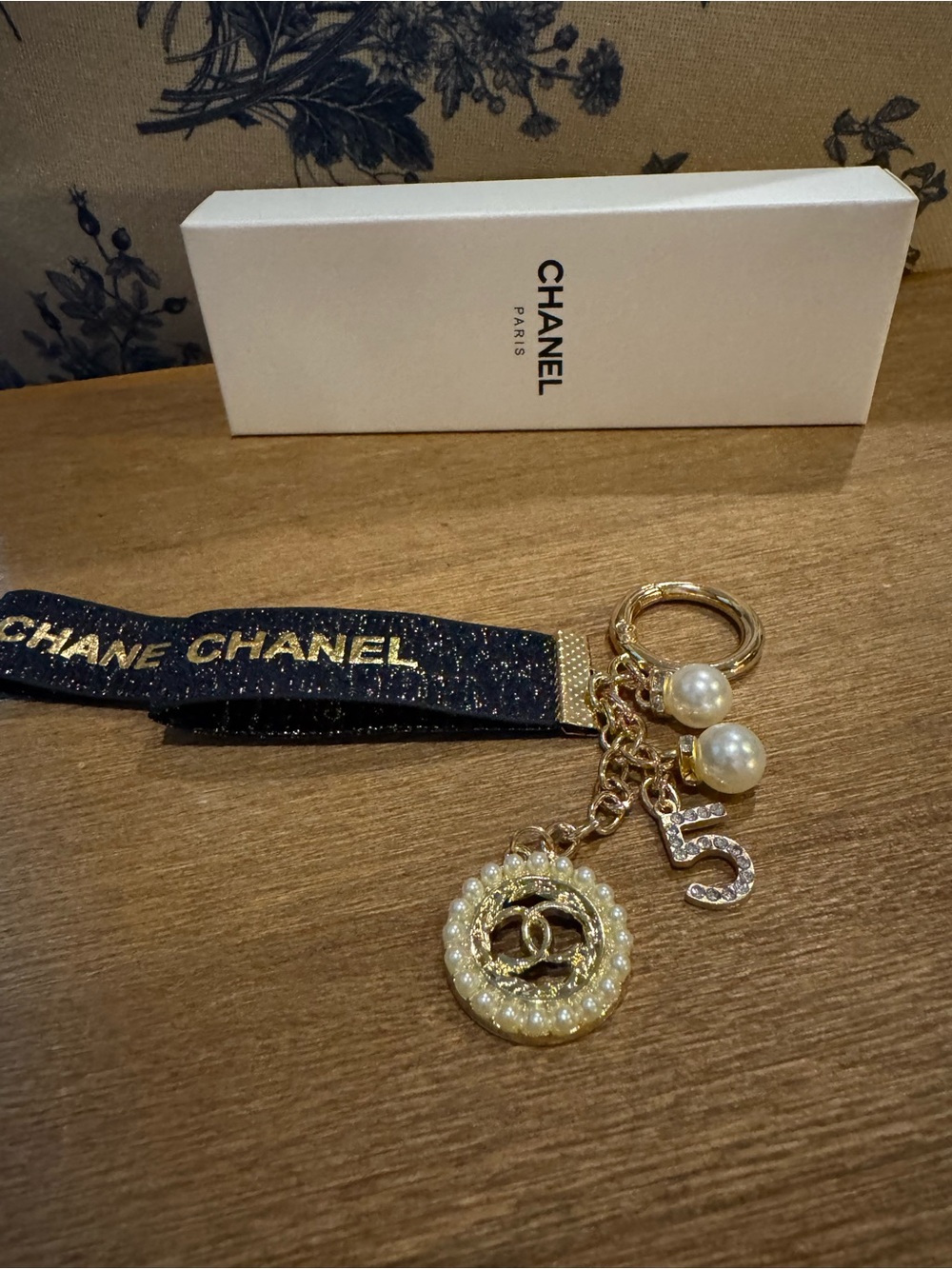 Black and Gold Logo Ribbon Keychain or Bag Charm - Picture 4 of 5
